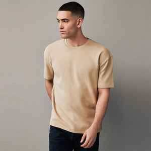 Ecru 100% Cotton Textured Microwaffle T-Shirt