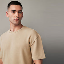 Load image into Gallery viewer, Ecru 100% Cotton Textured Microwaffle T-Shirt
