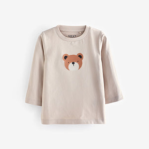 Brown Long Sleeve Animal Print Character T-Shirts 3 Pack (3mths-6yrs)