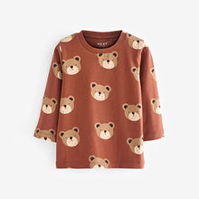 Load image into Gallery viewer, Brown Long Sleeve Animal Print Character T-Shirts 3 Pack (3mths-6yrs)
