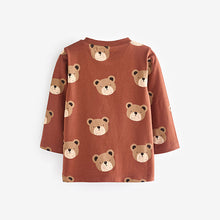 Load image into Gallery viewer, Brown Long Sleeve Animal Print Character T-Shirts 3 Pack (3mths-6yrs)
