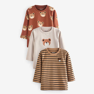 Brown Long Sleeve Animal Print Character T-Shirts 3 Pack (3mths-6yrs)