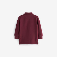 Load image into Gallery viewer, Burgundy Red Long Sleeve Quarter Zip 100% Cotton All-Over Embroidered Polo Shirt (3mths-6yrs)
