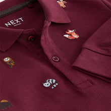 Load image into Gallery viewer, Burgundy Red Long Sleeve Quarter Zip 100% Cotton All-Over Embroidered Polo Shirt (3mths-6yrs)
