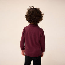 Load image into Gallery viewer, Burgundy Red Long Sleeve Quarter Zip 100% Cotton All-Over Embroidered Polo Shirt (3mths-6yrs)
