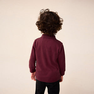 Burgundy Red Long Sleeve Quarter Zip 100% Cotton All-Over Embroidered Polo Shirt (3mths-6yrs)