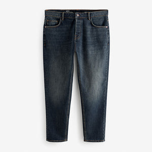 Blue Dark Vintage Regular Tapered Fit Vintage Wash Denim Jeans