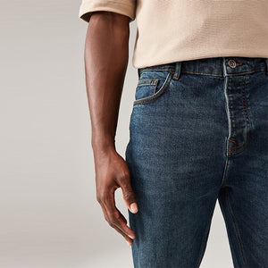 Blue Dark Vintage Regular Tapered Fit Vintage Wash Denim Jeans