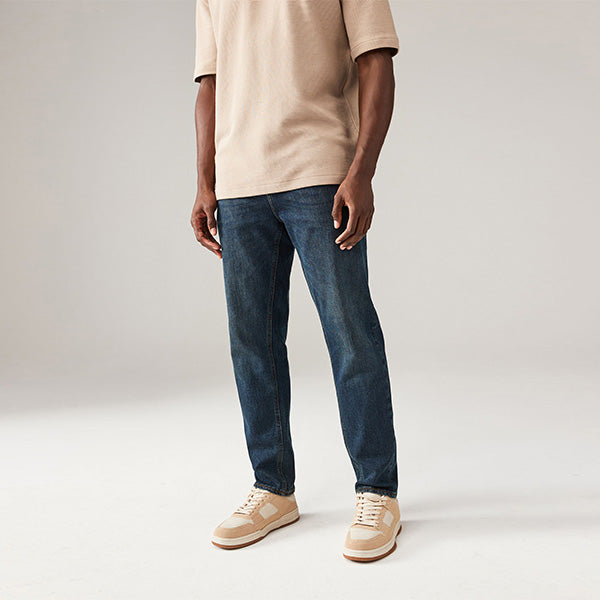 Blue Dark Vintage Regular Tapered Fit Vintage Wash Denim Jeans