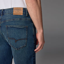 Load image into Gallery viewer, Blue Mid Regular Tapered Fit Vintage Wash Denim Jeans
