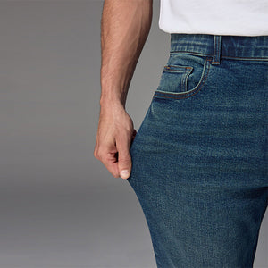 Blue Mid Regular Tapered Fit Vintage Wash Denim Jeans
