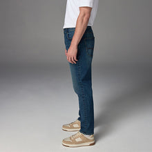 Load image into Gallery viewer, Blue Mid Regular Tapered Fit Vintage Wash Denim Jeans
