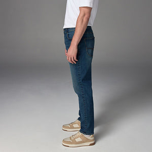 Blue Mid Regular Tapered Fit Vintage Wash Denim Jeans