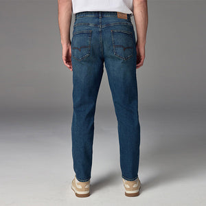 Blue Mid Regular Tapered Fit Vintage Wash Denim Jeans