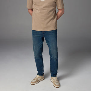 Blue Mid Regular Tapered Fit Vintage Wash Denim Jeans