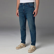 Load image into Gallery viewer, Blue Mid Regular Tapered Fit Vintage Wash Denim Jeans

