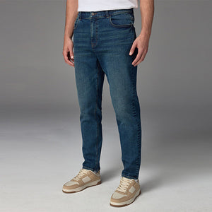 Blue Mid Regular Tapered Fit Vintage Wash Denim Jeans