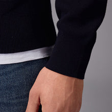 Load image into Gallery viewer, Navy Blue 100% Cotton Horizontal Stripe Crew Jumper
