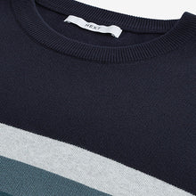 Load image into Gallery viewer, Navy Blue 100% Cotton Horizontal Stripe Crew Jumper
