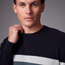 Load image into Gallery viewer, Navy Blue 100% Cotton Horizontal Stripe Crew Jumper
