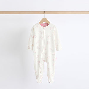 Pink 3 Pack Two Way Zip Baby Sleepsuits