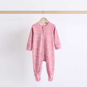 Pink 3 Pack Two Way Zip Baby Sleepsuits