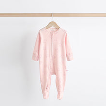 Load image into Gallery viewer, Pink 3 Pack Two Way Zip Baby Sleepsuits
