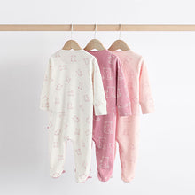 Load image into Gallery viewer, Pink 3 Pack Two Way Zip Baby Sleepsuits
