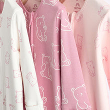 Load image into Gallery viewer, Pink 3 Pack Two Way Zip Baby Sleepsuits

