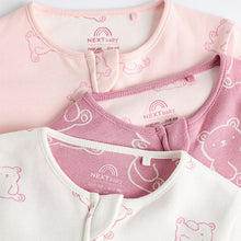 Load image into Gallery viewer, Pink 3 Pack Two Way Zip Baby Sleepsuits
