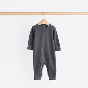 Neutral Tan Brown 100% Cotton Baby Zip Sleepsuits 3 Pack (0-2yrs)