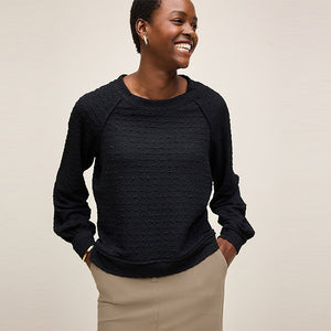 Black Textured Long Sleeve Top