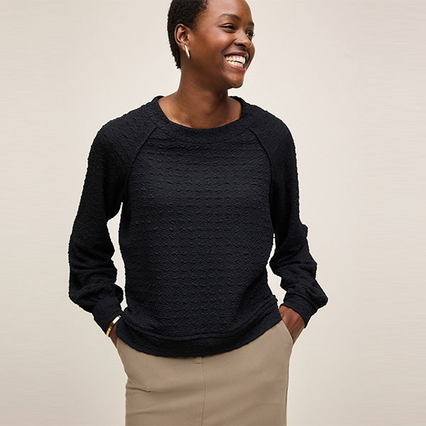 Black Textured Long Sleeve Top