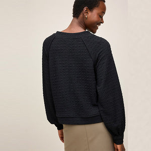 Black Textured Long Sleeve Top