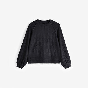Black Textured Long Sleeve Top