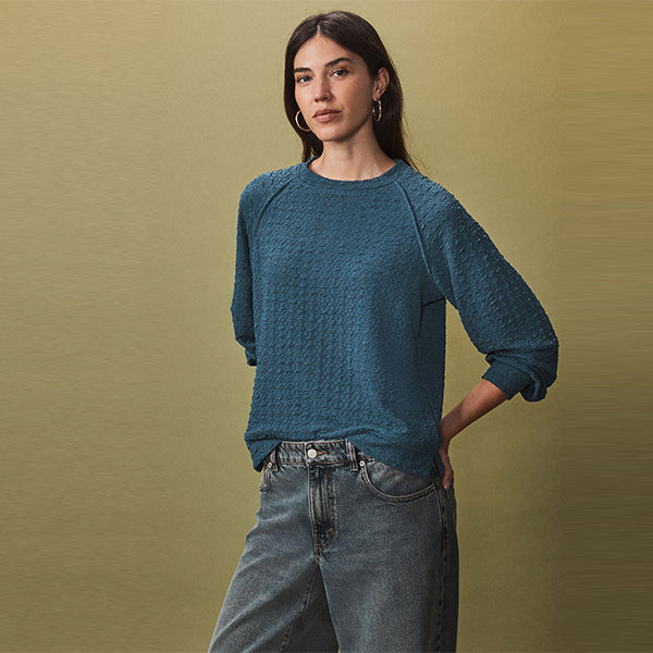Teal Blue Textured Long Sleeve Top