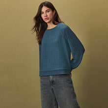 Load image into Gallery viewer, Teal Blue Textured Long Sleeve Top
