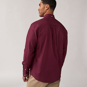 Burgundy Red Regular Fit Long Sleeve Oxford Shirt