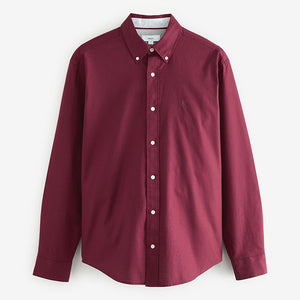Burgundy Red Regular Fit Long Sleeve Oxford Shirt