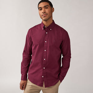 Burgundy Red Regular Fit Long Sleeve Oxford Shirt
