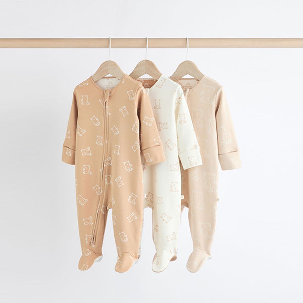 Neutral Baby Bear 100% Cotton Sleepsuits 3 Pack (0-18mths)
