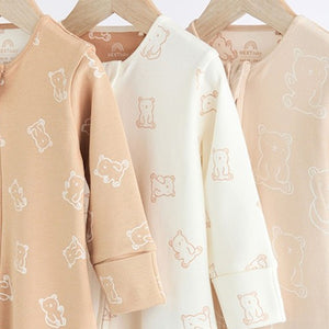 Neutral Baby Bear 100% Cotton Sleepsuits 3 Pack (0-18mths)