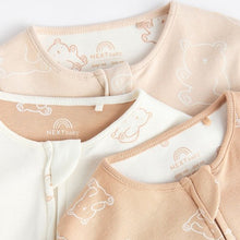 Load image into Gallery viewer, Neutral Baby Bear 100% Cotton Sleepsuits 3 Pack (0-18mths)
