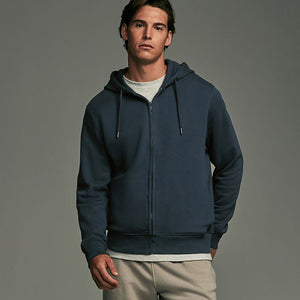 Navy Blue Cotton-Rich Jersey Zip Up Hoodie