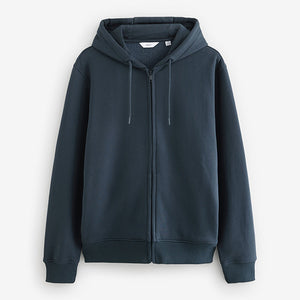 Navy Blue Cotton-Rich Jersey Zip Up Hoodie