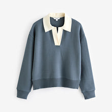 Load image into Gallery viewer, Teal Blue Soft Touch Cosy Collared Button Down Polo Sweatshirt
