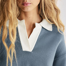 Load image into Gallery viewer, Teal Blue Soft Touch Cosy Collared Button Down Polo Sweatshirt
