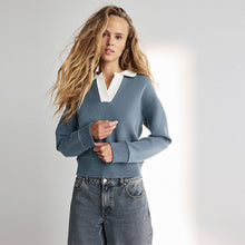 Load image into Gallery viewer, Teal Blue Soft Touch Cosy Collared Button Down Polo Sweatshirt
