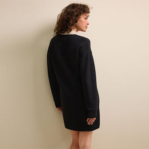 Black Soft Touch Cosy Collared Polo Jumper Dress
