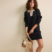 Load image into Gallery viewer, Black Soft Touch Cosy Collared Polo Jumper Dress
